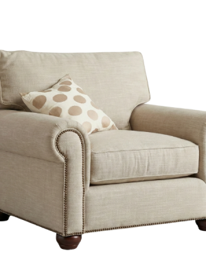 The Sobukwe - Beige Linen Studded Armchair