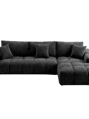 The Madiba - Charcoal Textured Chenille L-Shape Sectional Sofa